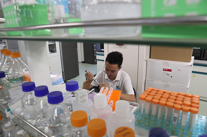 在三亞崖州灣科技城，一名青年科技工作者正在進(jìn)行科研工作。