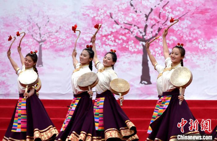 3月28日，西藏林芝第二十屆桃花旅游文化節開幕式上的文藝表演?！±盍?攝